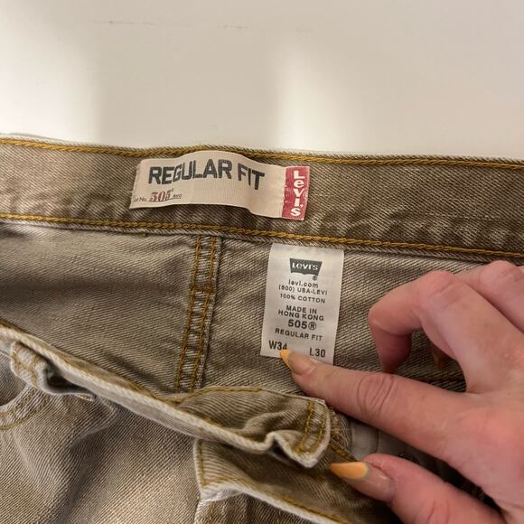 Levi's Mens 505 Regular Fit Jeans Distressed Khaki Color 32 x 26" - Picture 9 of 10